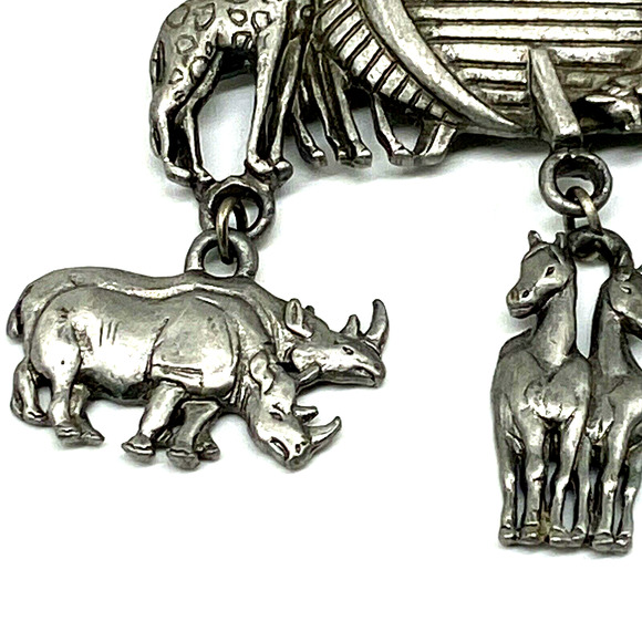 "JJ" Jonette Jewelry Silver Pewter 'NOAH'S ARK ~ Animal Charms' Pin Brooch Vtg - Picture 3 of 11
